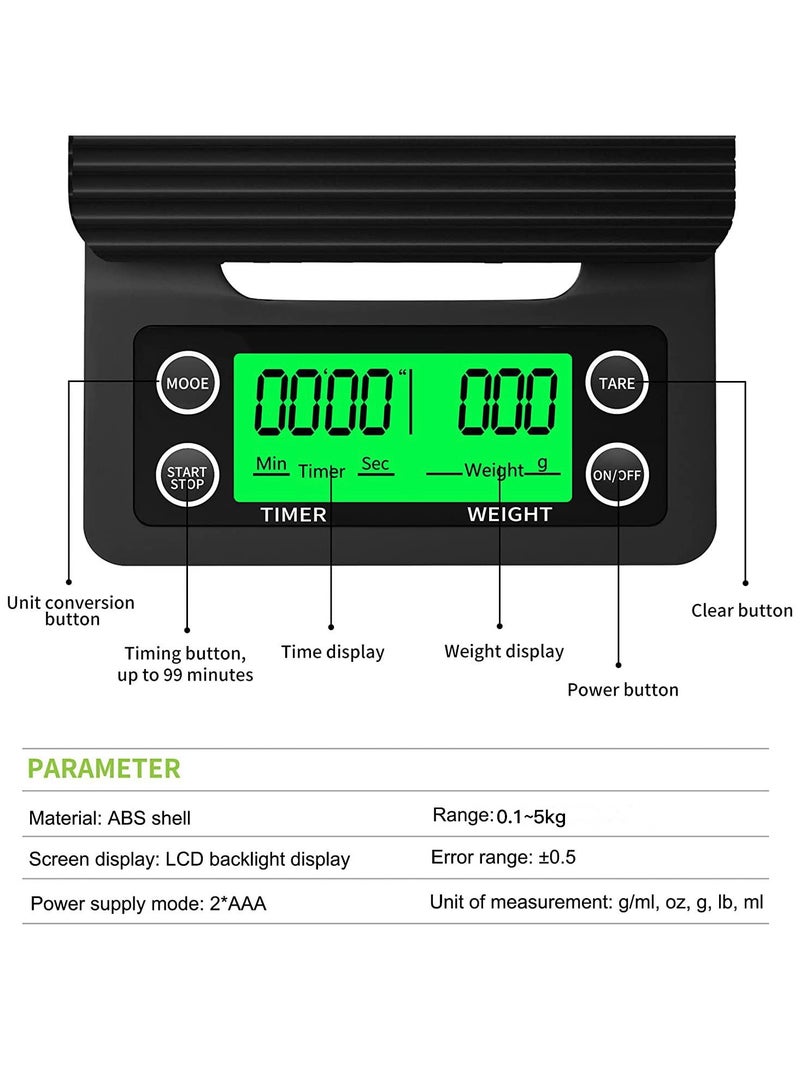 Coffee Drip Scale, Accurate Electric Kitchen Scale with Large Clear LCD Display, Coffee Scale with Timer and Batteries  - Image 4