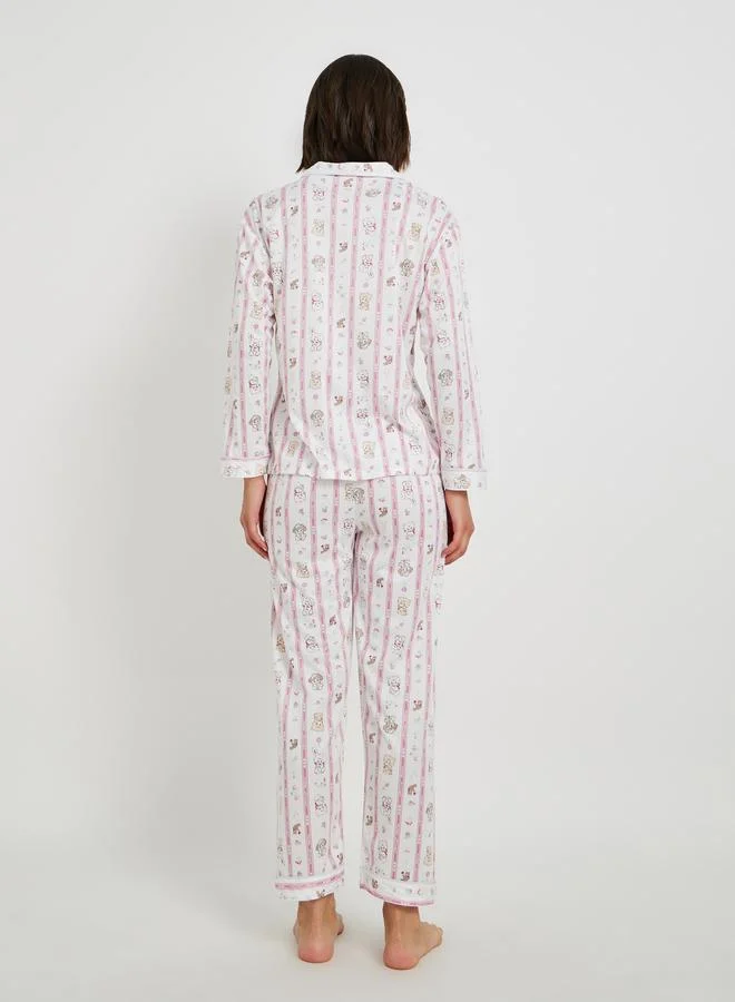 Styli Styli Cat Printed Long Sleeve Shirt and Pyjama Set