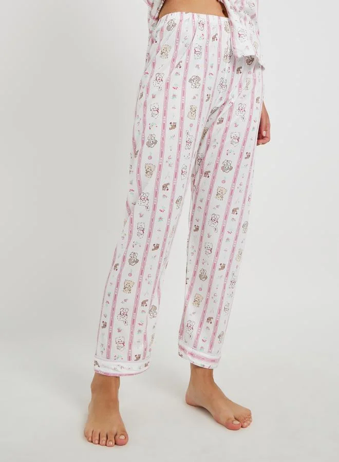 Styli Styli Cat Printed Long Sleeve Shirt and Pyjama Set