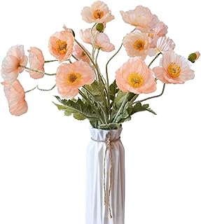 Kainonnan Kainonnan Artificial Flowers 5Pcs Poppies Flowers Artificial Silk Flowers for Home Office Wedding Outdoor Decor (Coral)  - Image 1