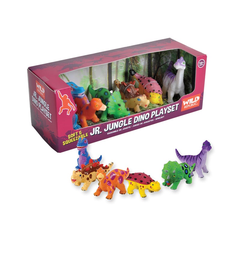 Wild Republic T-Rex, Triceratops, Stegosaurus, Diplodocus, Ankylosaur, Brachiosaurus, Junior Jungle Dino Playset, 6 pc Set - Image 1