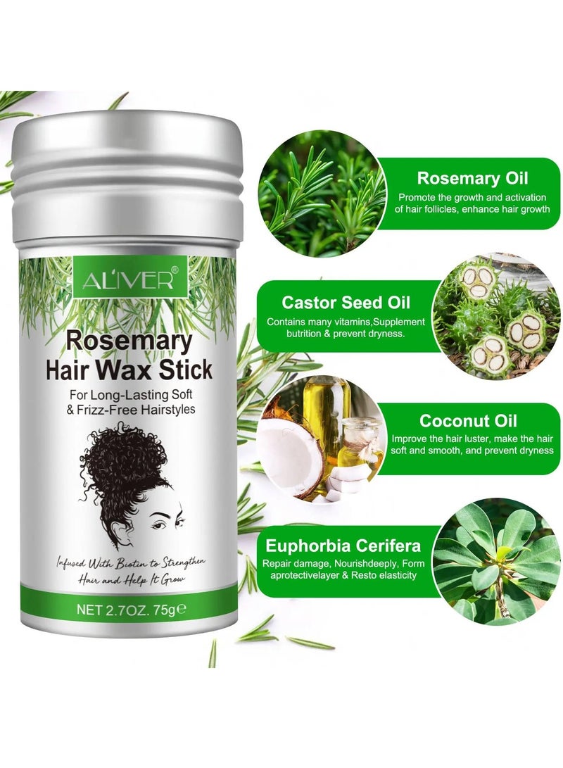 ALIVER 75g Rosemary Hair Wax Stick for Long Lasting Soft & Frizz Free Hairstyles Hair Finishing Wax Hair Styling Wax for Hair Growth Hair Finishing Edge Control Stick Hair Pomade Stick Wax - Image 3