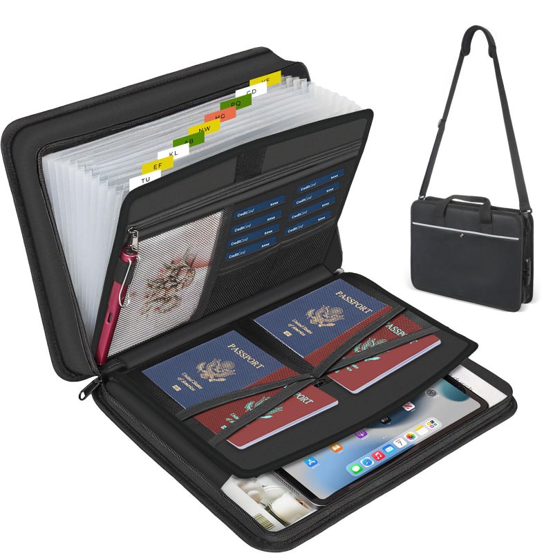 XIAODUN Accordion File Organizer with Lock and Shoulder Straps,Fireproof Waterproof Document Organizer Folder with Handle, Portable Large Capacity File Holder for Home Office School - Image 1