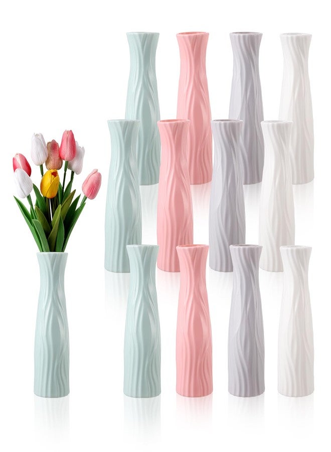 FRIUSATE 12 Pack Plastic Flower Vase Bulk, Flower Vases for Centerpieces, Tall Bud Vase for Wedding Decor Small Unbreakable Bouquets Vase for Living Room Wedding Table Flowers Decor, 4 Color - Image 1