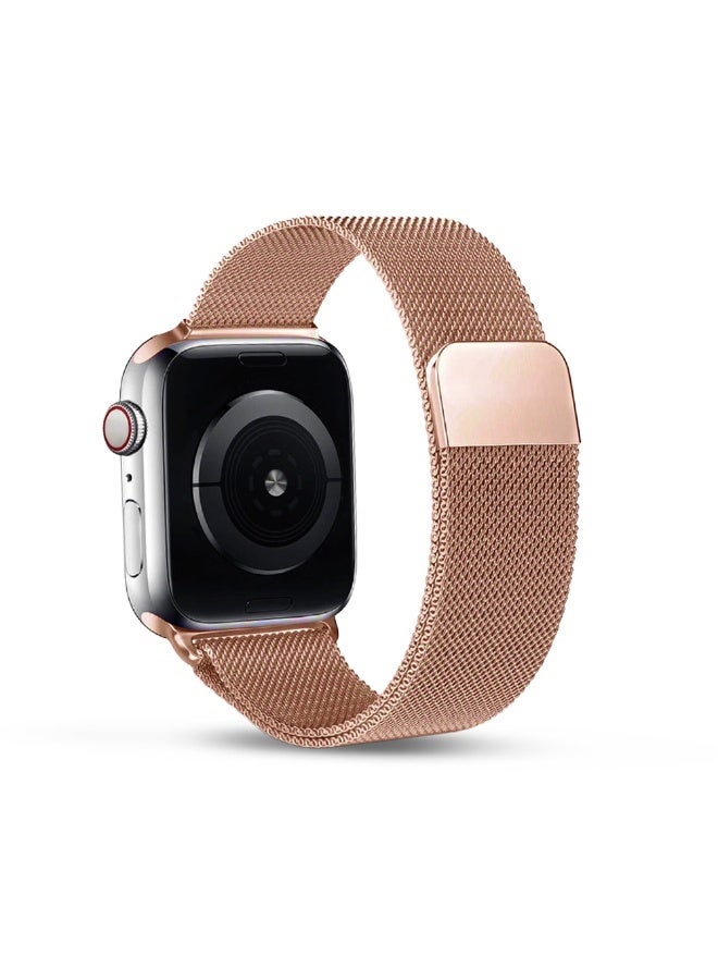 FITIT Milanese Loop Band Compatible with Apple Watch Series 1–9, SE, Ultra, Stainless Steel Strap with Magnetic Lock, 42/44/45/49mm – Rose Gold – fitit - Image 1