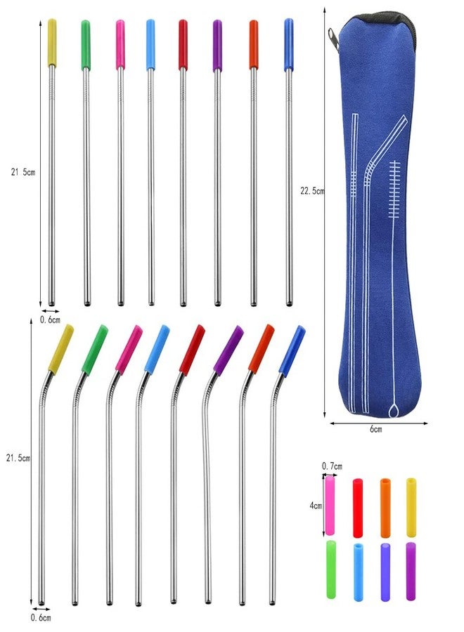 Hoshen 7 Piece 8.5 Inch Reusable Stainless Steel Straw Set With Anti-Scratch Mouth Silicone Tip, Bone Pack Set (3 Straight/3 Curved/1 Brush/6 Silicone Mouth) - Red - Image 2