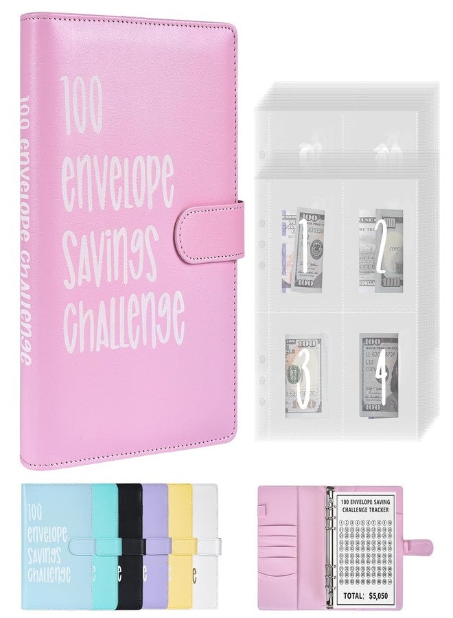 ARRLSDB 100 Envelopes Challenge Binder, 100 Envelopes Money Saving Challenge, A5 Money Saving Budget Binder with Cash Envelopes to Save $5,050 Budget Planner Black (Pink) - Image 1