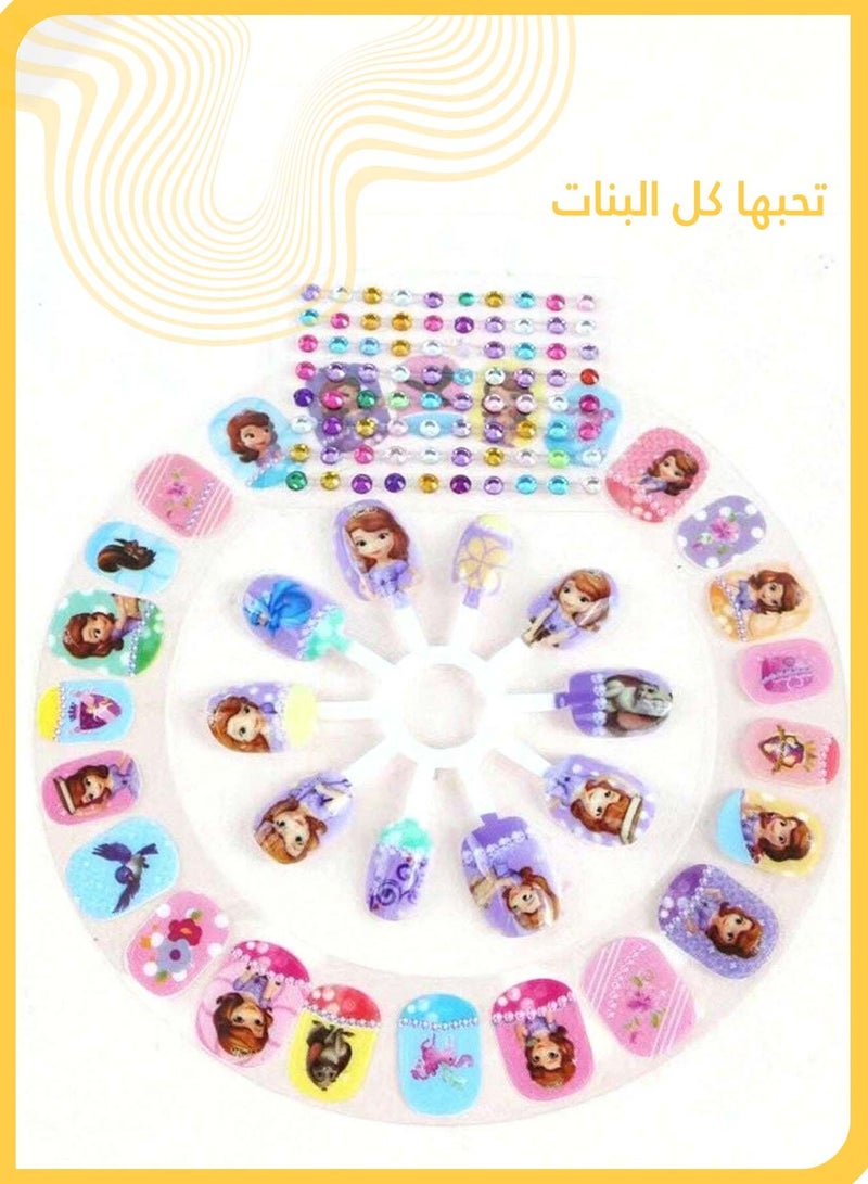 She&Little 102Pcs Cartoon Princess Fake Nails for Kids with Little Rhinestones, Safe & Non-Toxic Full Cover Press-on Nail Tips for Girls, Perfect DIY Nail Art Gift for Little Girls (Random Styles)  - Image 4