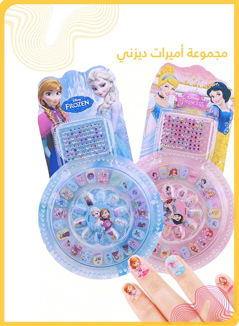She&Little 102Pcs Cartoon Princess Fake Nails for Kids with Little Rhinestones, Safe & Non-Toxic Full Cover Press-on Nail Tips for Girls, Perfect DIY Nail Art Gift for Little Girls (Random Styles)  - Image 2