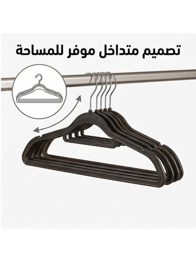 هابي هوم طقم 5 شماعات ملابس بلاستيك أسود 41.5 سم بخطاف معدني دوار 360 درجة، شماعات ملابس متينة وأنيقة للرجال والنساء، منظم دولاب للقمصان والفساتين والجاكيتات والتنانير والبناطيل، فتحات كتف مانعة للانزلاق وحامل سفلي للكرافتات والأوشحة والإكسسوارات - Image 5