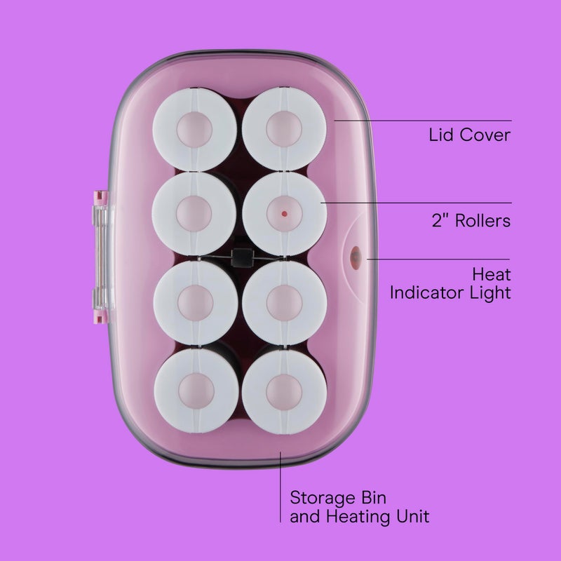 Conair Hot Rollers for Long, Medium & Short Hair, 8 Ceramic Flocked 2-Inch Heated Hair Rollers with Clips, Hot Curlers for Women, Volume & Curls, Amazon Exclusive, Lilac - Image 2