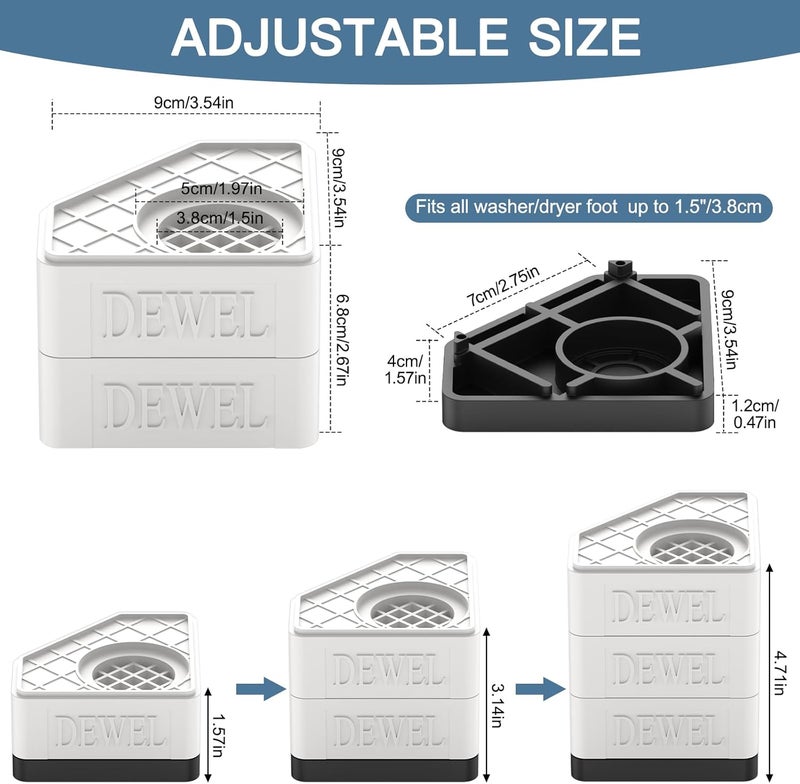 SEISSO 8 Packs Anti Vibration Pads, Pedestal for Washer and Dryer with 1100 lbs Weight Capacity, Double Heighten Washing Machine Foot Pads for Anti Slip & Noise-reducing Protects Laundry Room Floor - Image 3