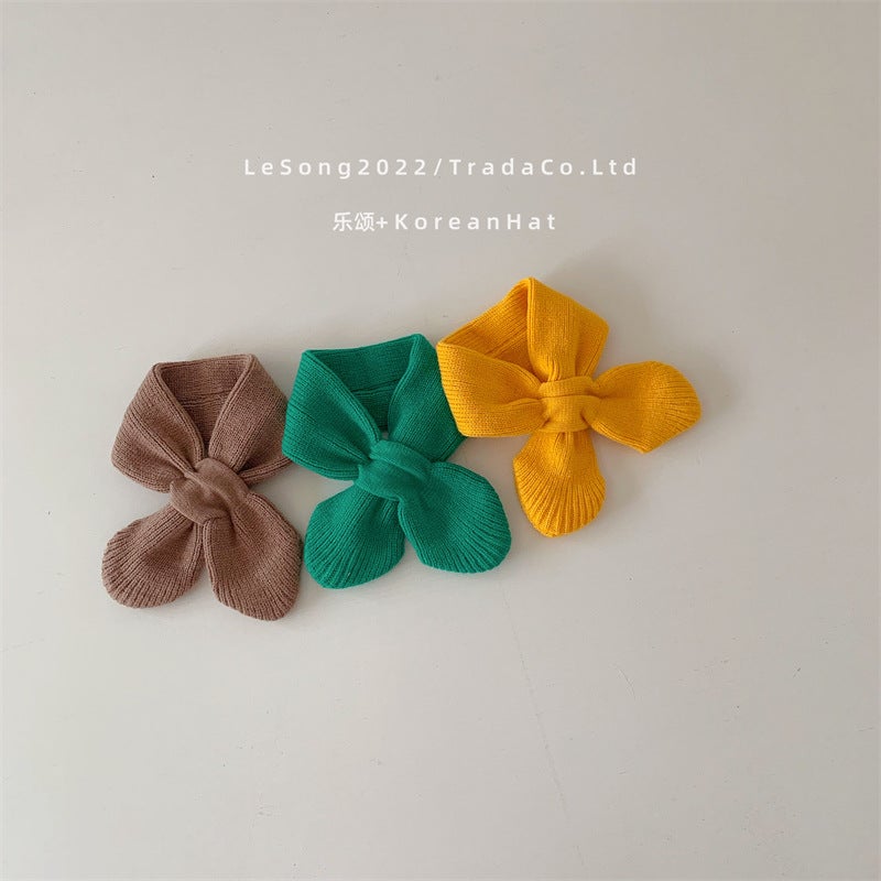 Children'S Scarf Winter Warm Ins Baby Cute Solid Color Cross Knitted Fur Ball Boys And Girls Autumn Baby Scarf - Image 5