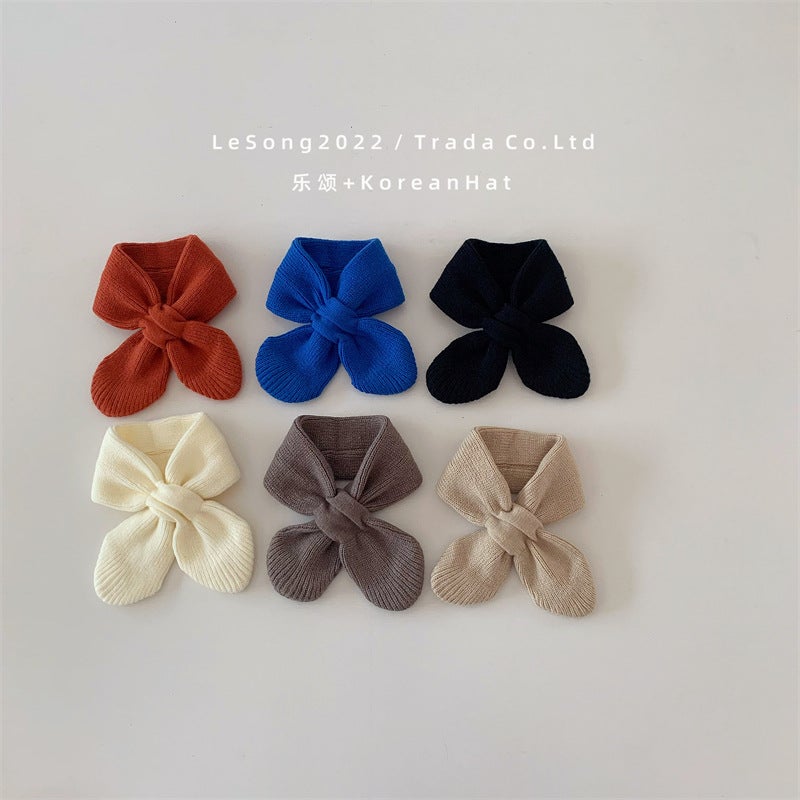 Children'S Scarf Winter Warm Ins Baby Cute Solid Color Cross Knitted Fur Ball Boys And Girls Autumn Baby Scarf - Image 2