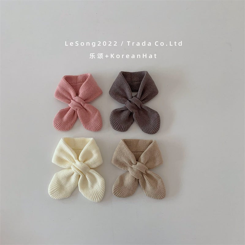 Children'S Scarf Winter Warm Ins Baby Cute Solid Color Cross Knitted Fur Ball Boys And Girls Autumn Baby Scarf - Image 4