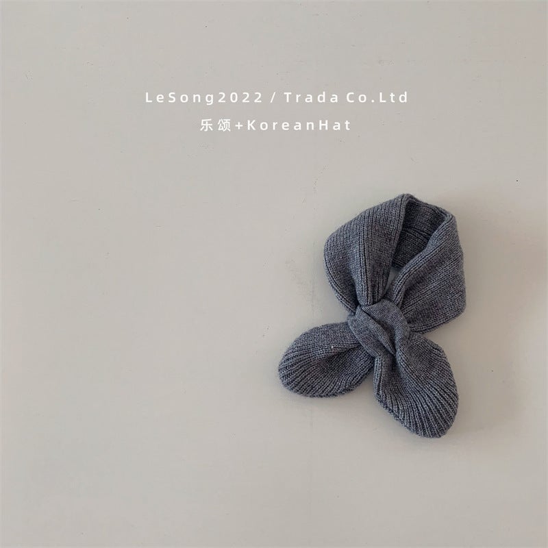 Children'S Scarf Winter Warm Ins Baby Cute Solid Color Cross Knitted Fur Ball Boys And Girls Autumn Baby Scarf - Image 1