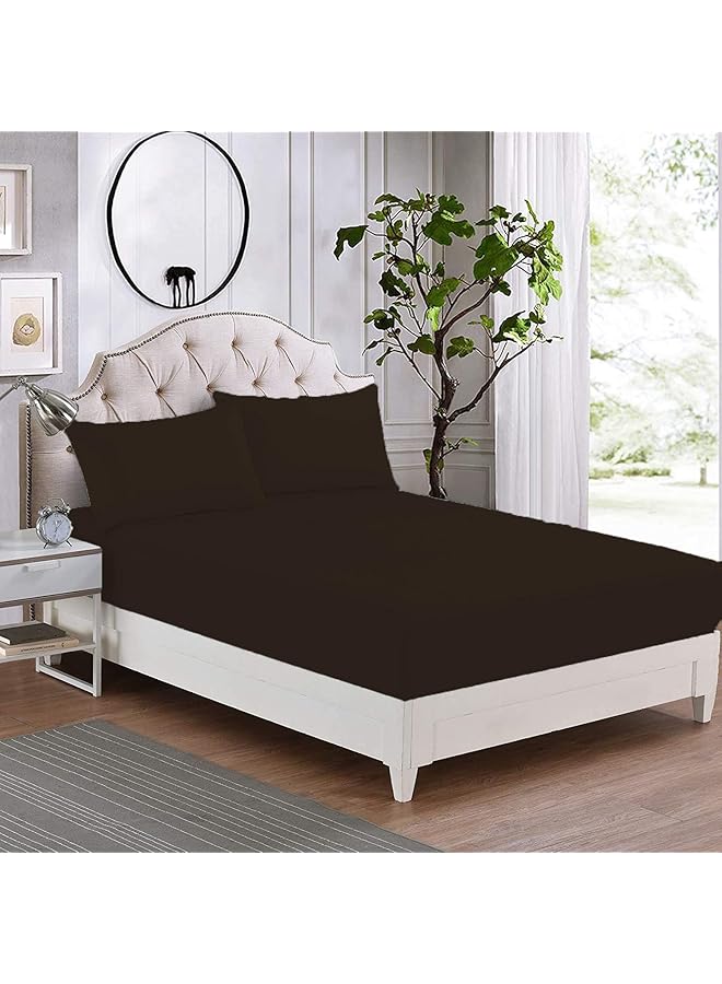 آي بيد هوم طقم ملاءة سرير مكون من 3 قطع من القطن مقاس كينج بني قطعتين