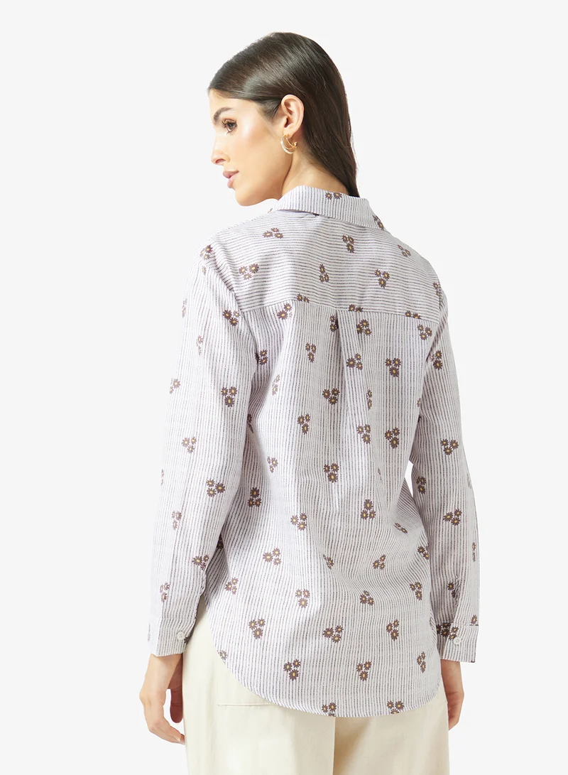 Fyor Floral Embroidered Striped Shirt