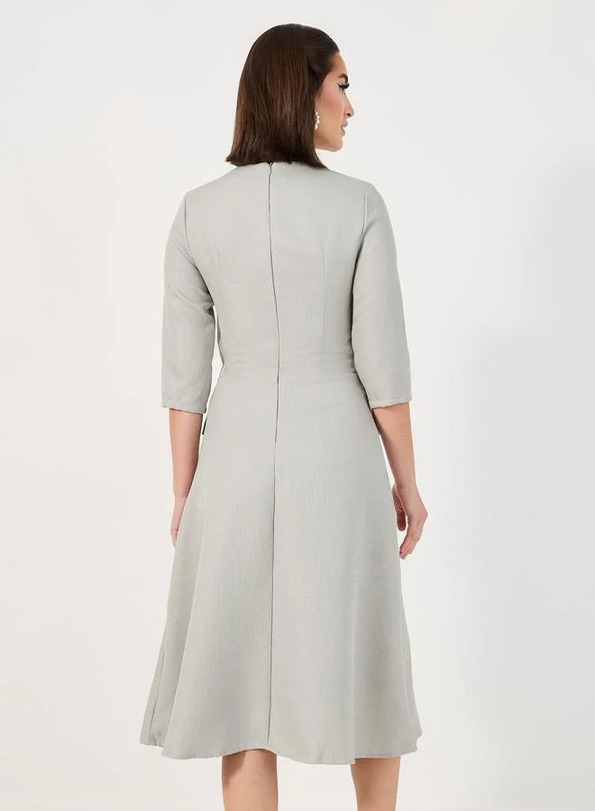 Styli Textured A-Line Midi Dress with Flap Detail