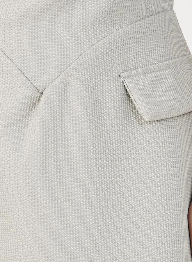 Styli Textured A-Line Midi Dress with Flap Detail