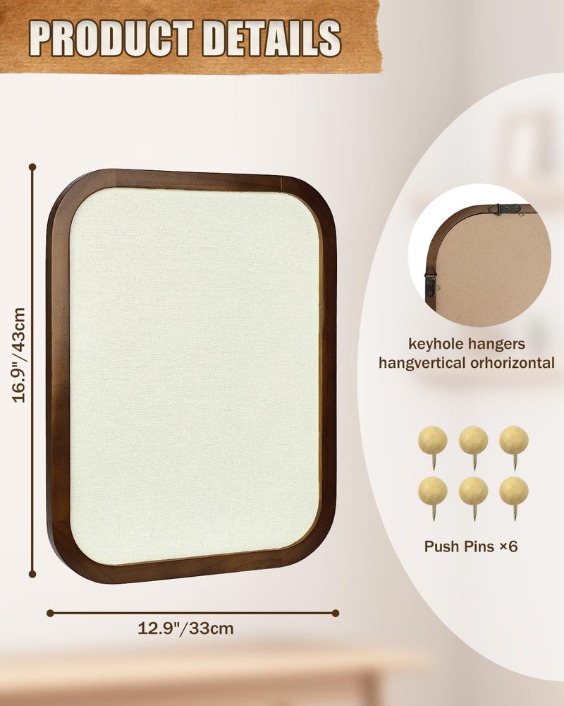 TORASO Linen Bulletin Board, Pin Board for Walls, Fabric Bulletin Board, 13"x17"Small Pin Board for Home Kitchen Office Decorative, Brown Wood Frame Cork Board(BN-3343) - Image 2