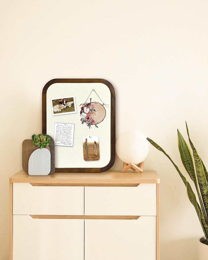 TORASO Linen Bulletin Board, Pin Board for Walls, Fabric Bulletin Board, 13"x17"Small Pin Board for Home Kitchen Office Decorative, Brown Wood Frame Cork Board(BN-3343) - Image 4