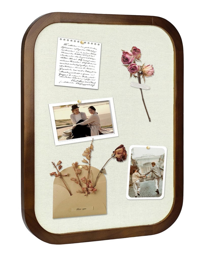 TORASO Linen Bulletin Board, Pin Board for Walls, Fabric Bulletin Board, 13"x17"Small Pin Board for Home Kitchen Office Decorative, Brown Wood Frame Cork Board(BN-3343) - Image 1