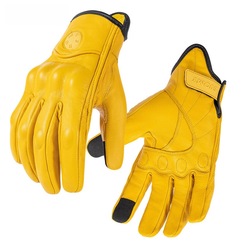 Generic SUOMY New Leather Motorcycle Gloves for Men and Women with Touchscreen yellow 