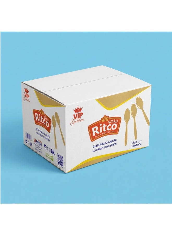 Ritco Carton Of VIP Thick Gold Plastic Spoons (1000 Spoons/Carton) - Image 1