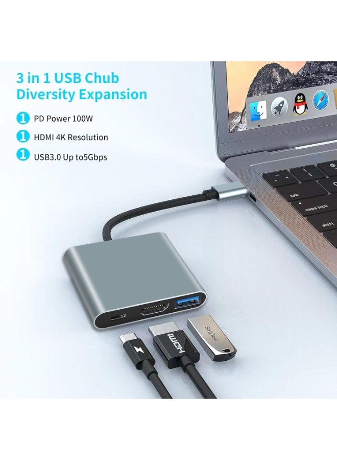 سالاب محول USB-C إلى HDMI بدقة 4K، محول متعدد المنافذ 3 في 1 من HDMI إلى USB-C، محول USB من النوع C إلى HDMI بدقة 4K، USB 3.0، شحن سريع بقدرة 100 واط، متوافق مع MacBook Pro وAir وiPad وChromebook XPS وAcer وHP وDell وSurface وSamsung - Image 3