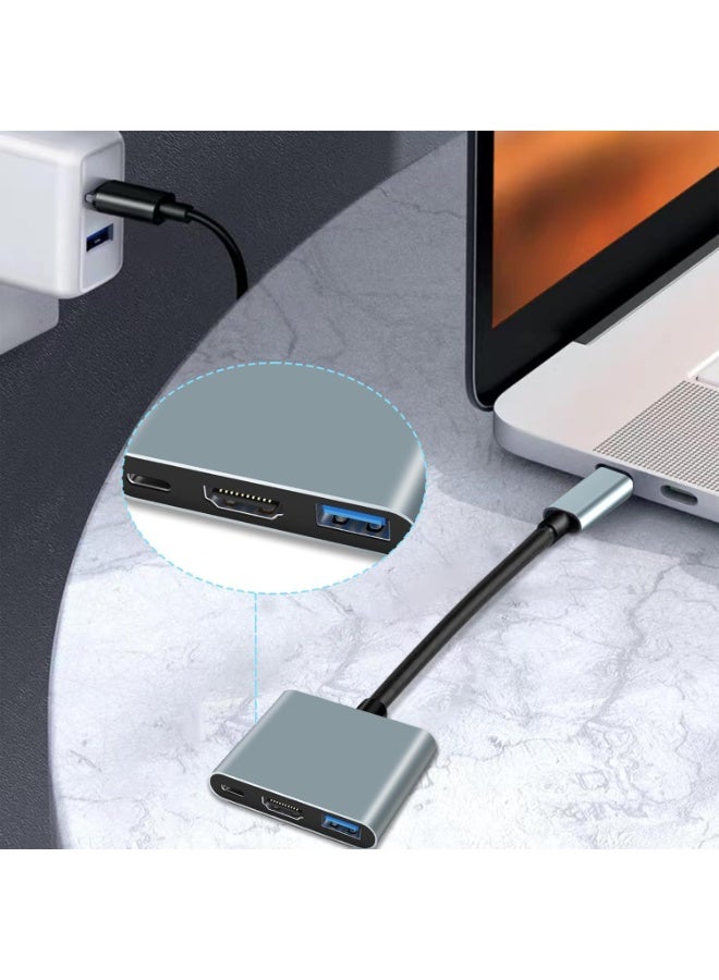 سالاب محول USB-C إلى HDMI بدقة 4K، محول متعدد المنافذ 3 في 1 من HDMI إلى USB-C، محول USB من النوع C إلى HDMI بدقة 4K، USB 3.0، شحن سريع بقدرة 100 واط، متوافق مع MacBook Pro وAir وiPad وChromebook XPS وAcer وHP وDell وSurface وSamsung - Image 2