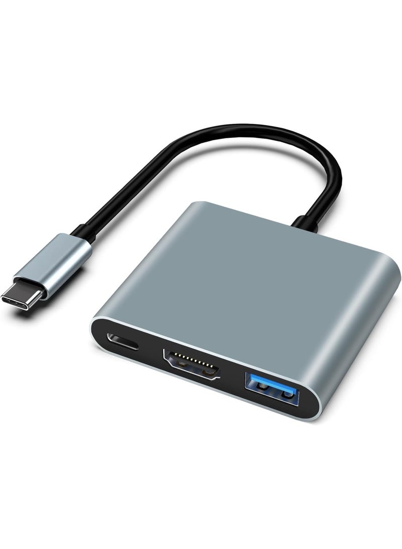 سالاب محول USB-C إلى HDMI بدقة 4K، محول متعدد المنافذ 3 في 1 من HDMI إلى USB-C، محول USB من النوع C إلى HDMI بدقة 4K، USB 3.0، شحن سريع بقدرة 100 واط، متوافق مع MacBook Pro وAir وiPad وChromebook XPS وAcer وHP وDell وSurface وSamsung - Image 1