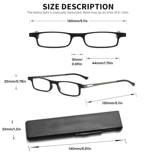 OWTXIS Ultra thin Folding Reading Glasses for Women Men Compact TR90 Blue Light Blocking Readers with Portable Slim Flat case (Black, Transparent, +2.00) - Image 5