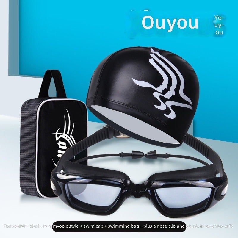 Transparent Black Set Swimming Goggles - Sleek Waterproof Anti-Fog Style