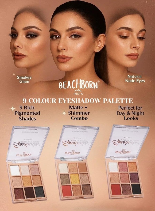BEACHBORN Stylish 9-Color Eyeshadow Palette, Shimmering and Matte Shades, Professional Makeup Kit with Rose Gold Case - Image 3