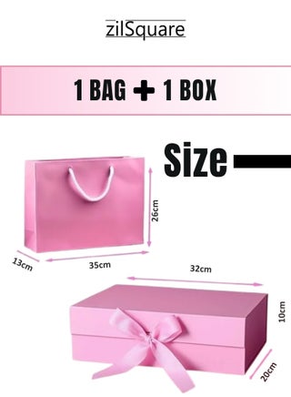 Luxury Pink Gift Box with Bag, Magnetic Lid Closure 29x22x10.5cm – Large Elegant Empty Gift Box with Ribbon Bag for Men & Women | Premium Reusable Gift Box for Birthday, Wedding, Eid, Valentine, Christmas & Parties - view 2