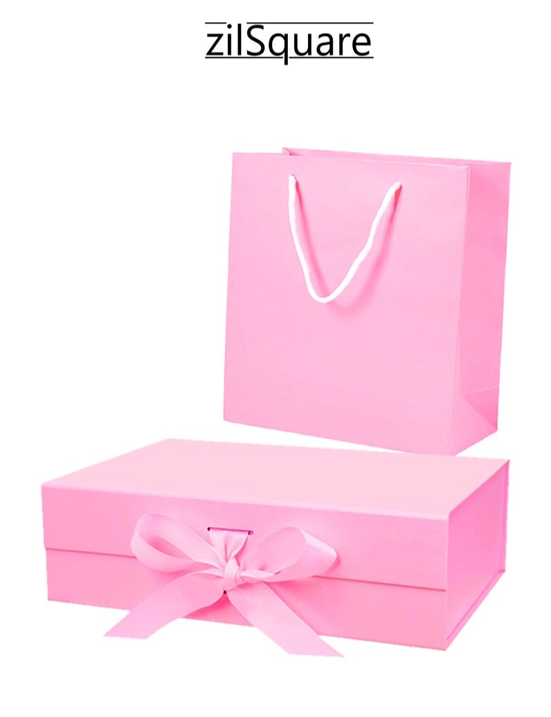 Luxury Pink Gift Box with Bag, Magnetic Lid Closure 29x22x10.5cm – Large Elegant Empty Gift Box with Ribbon Bag for Men & Women | Premium Reusable Gift Box for Birthday, Wedding, Eid, Valentine, Christmas & Parties