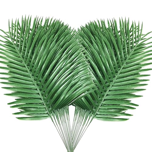 Antspirit 24pack Palm Leaves Branches for Palm Sunday Artificial Plants Fake Palms Frond Tropical Plant for Floral Arrangement Hawaiian Jungle Beach Wedding Party (24, Green) - Image 1