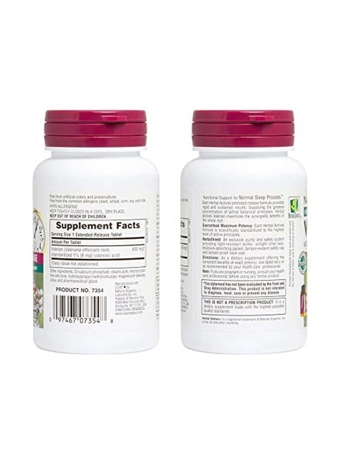 Nature's Plus - NaturesPlus Herbal Actives Valerian Extended Release Tablets - 600 mg, 30 Vegan Tablets - Vegetarian, Gluten-Free - 30 Servings - Image 1