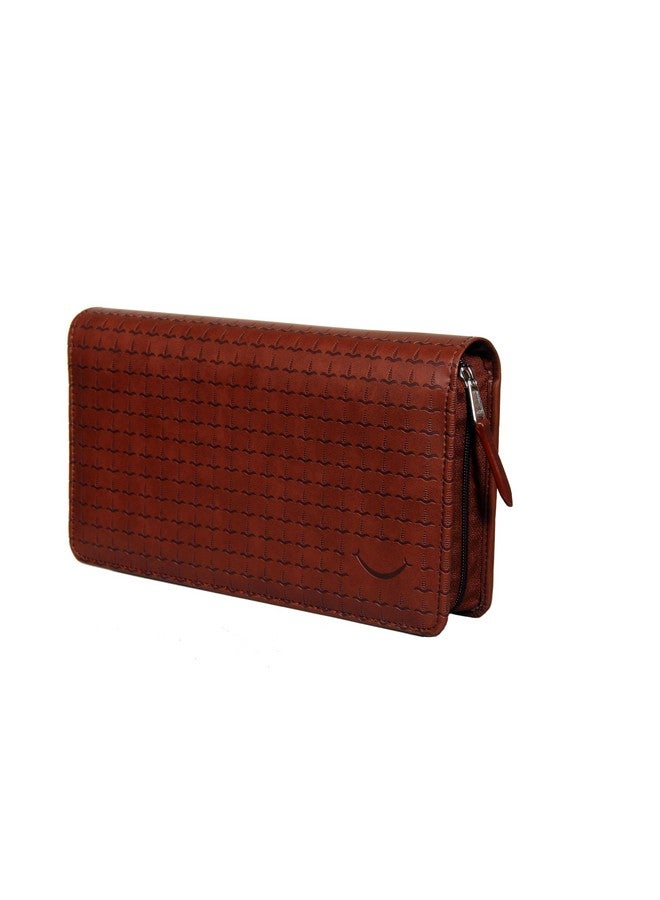 سوكشكرافت حامل دفتر شيكات متعدد من Sukeshcraft | مصنوع من مادة البولي يوريثين الأصلية، يحمل ما يصل إلى 8 دفاتر شيكات، 3 سحابات، 2 فتحة للصور (مادة البولي يوريثين، بني) - Image 1