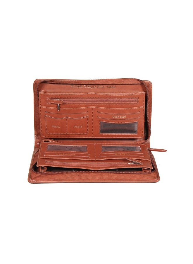 سوكشكرافت حامل دفتر شيكات متعدد من Sukeshcraft | مصنوع من مادة البولي يوريثين الأصلية، يحمل ما يصل إلى 8 دفاتر شيكات، 3 سحابات، 2 فتحة للصور (مادة البولي يوريثين، بني) - Image 5