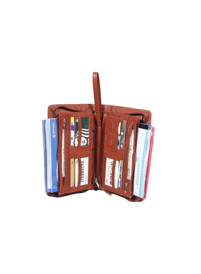 سوكشكرافت حامل دفتر شيكات متعدد من Sukeshcraft | مصنوع من مادة البولي يوريثين الأصلية، يحمل ما يصل إلى 8 دفاتر شيكات، 3 سحابات، 2 فتحة للصور (مادة البولي يوريثين، بني) - Image 4