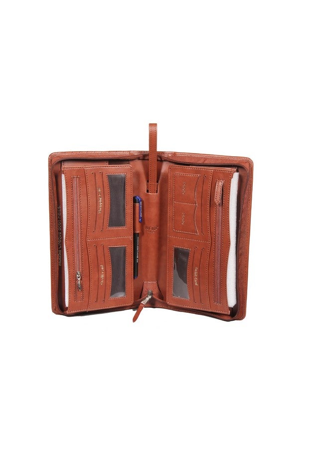 سوكشكرافت حامل دفتر شيكات متعدد من Sukeshcraft | مصنوع من مادة البولي يوريثين الأصلية، يحمل ما يصل إلى 8 دفاتر شيكات، 3 سحابات، 2 فتحة للصور (مادة البولي يوريثين، بني) - Image 3