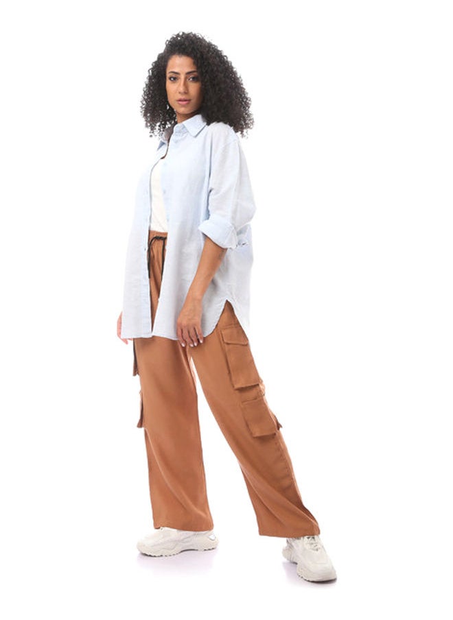 Andora - Long Sleeve Buttoned Blouse-Blue - Image 1