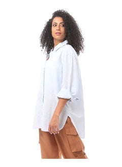 Andora بلوزة بأزرار وأكمام طويلة-أزرق  - Image 3
