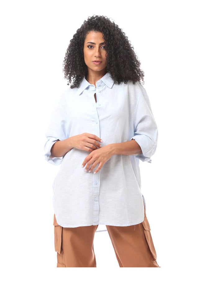 Andora - Long Sleeve Buttoned Blouse-Blue - Image 1