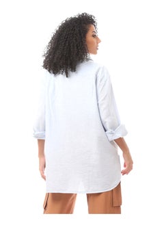 Andora بلوزة بأزرار وأكمام طويلة-أزرق  - Image 4