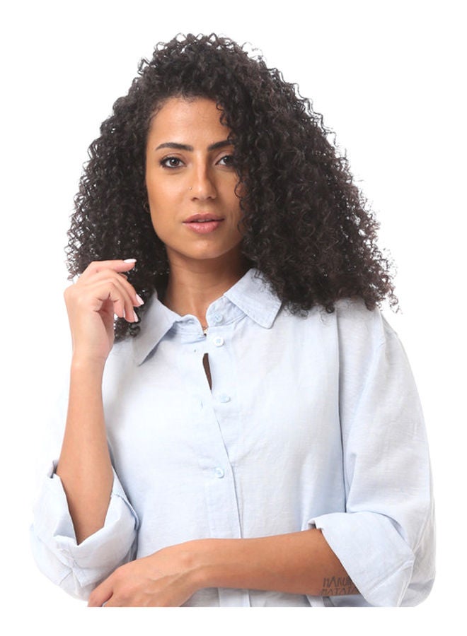 Andora بلوزة بأزرار وأكمام طويلة-أزرق - Image 4