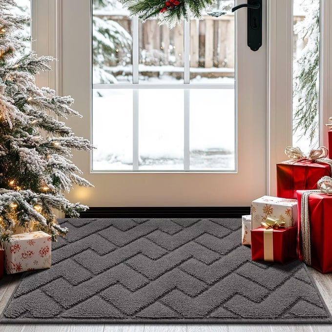 DIRT TRAPPER INDOOR DOORMAT20X315 WELCOME DOOR MATNON SLIP BACKING WASHABLE DOOR MATSABSORBENT AND RESISTANT LOWPROFILE ENTRANCE INSIDE FLOOR MAT FOR FRONT BACK DOOR AND ENTRYWAY GREY