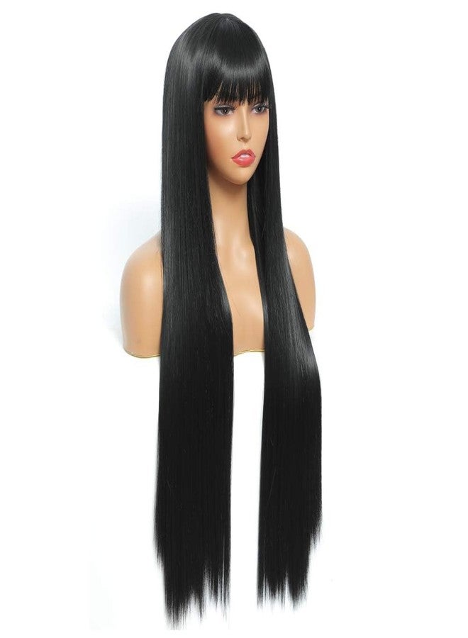 QUEENTAS 40 Inch Long Wig for Women Straight Full Head Hair Cover Black Synthetic Wigs for Women with Bangs Lightweight for Diwali Cosplay Daily Use - Image 2